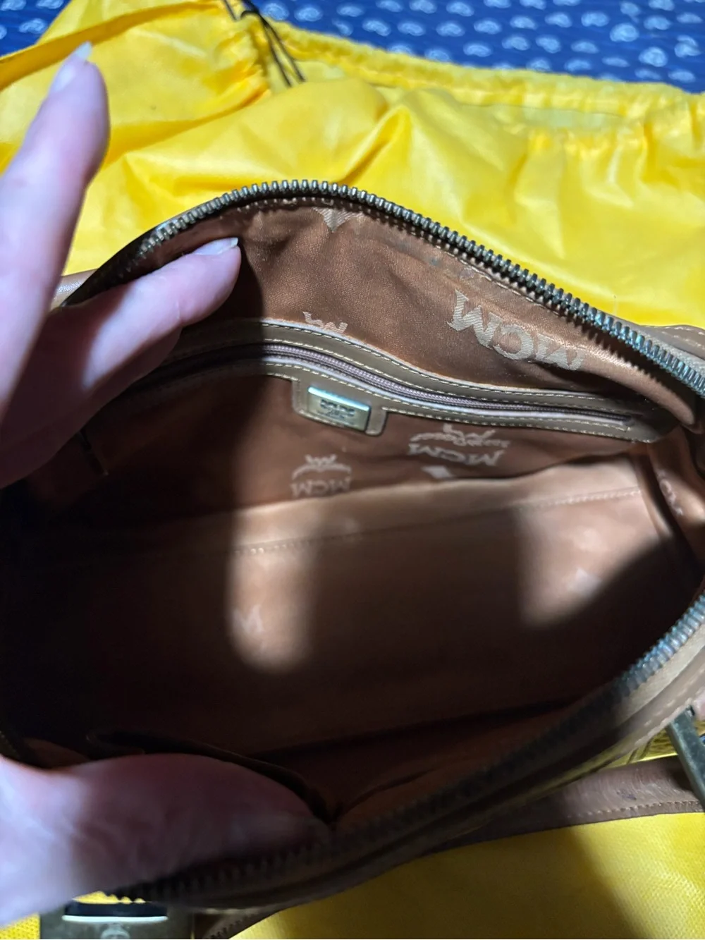 MCM Cognac Monogram Leather Satchel with Gold Hardware